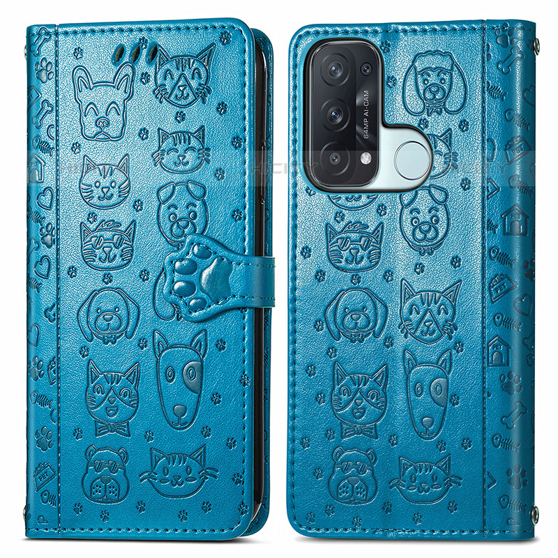 Funda de Cuero Cartera con Soporte Patron de Moda Carcasa S05D para Oppo Reno5 A Azul