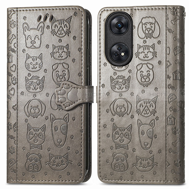 Funda de Cuero Cartera con Soporte Patron de Moda Carcasa S05D para Oppo Reno8 T 4G Gris