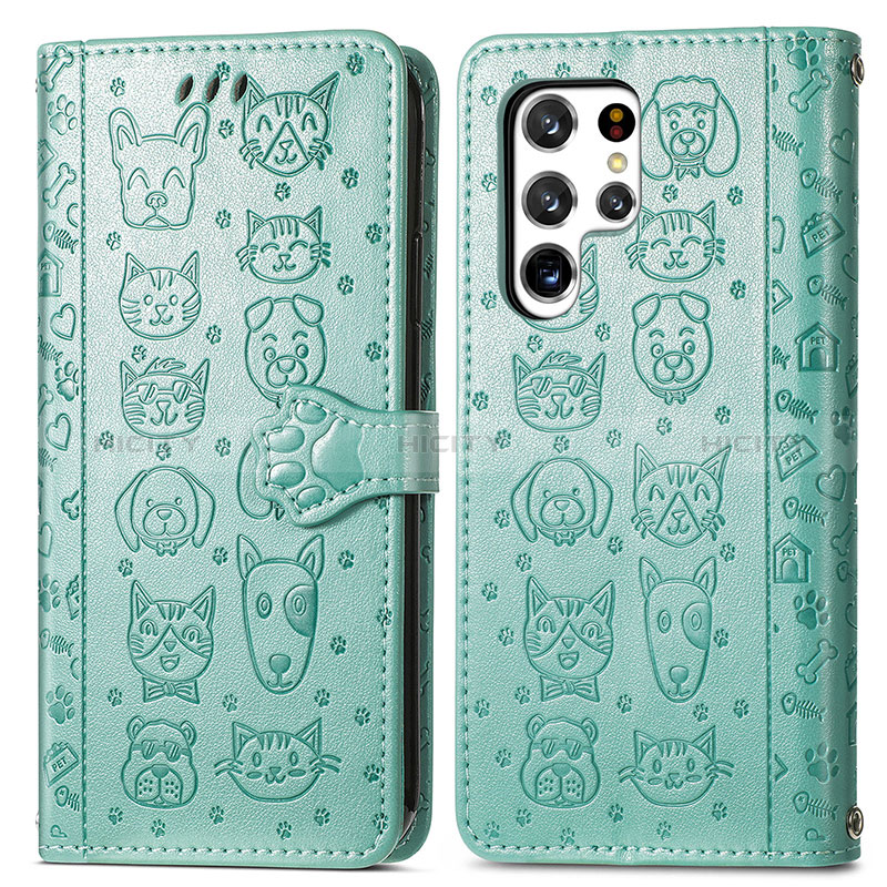 Funda de Cuero Cartera con Soporte Patron de Moda Carcasa S05D para Samsung Galaxy S24 Ultra 5G Verde