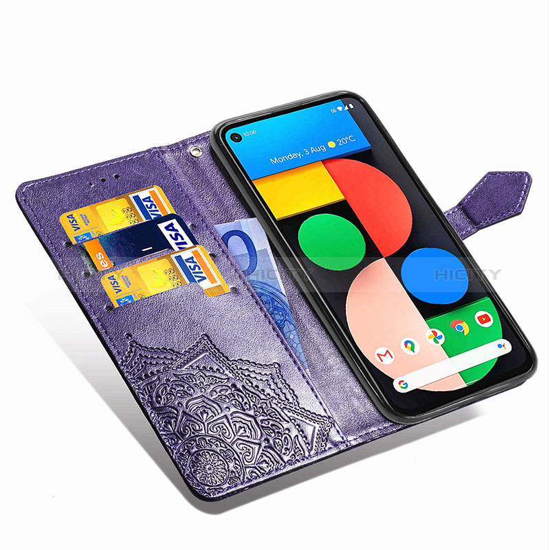 Funda de Cuero Cartera con Soporte Patron de Moda Carcasa S07D para Google Pixel 5