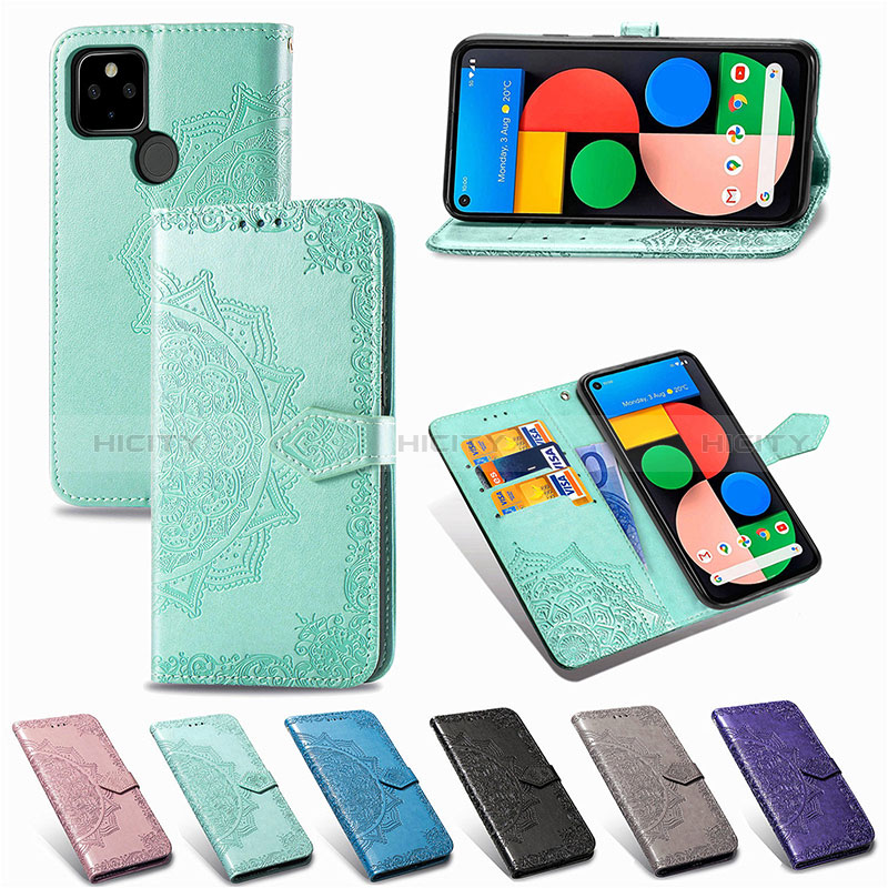 Funda de Cuero Cartera con Soporte Patron de Moda Carcasa S07D para Google Pixel 5 XL 5G