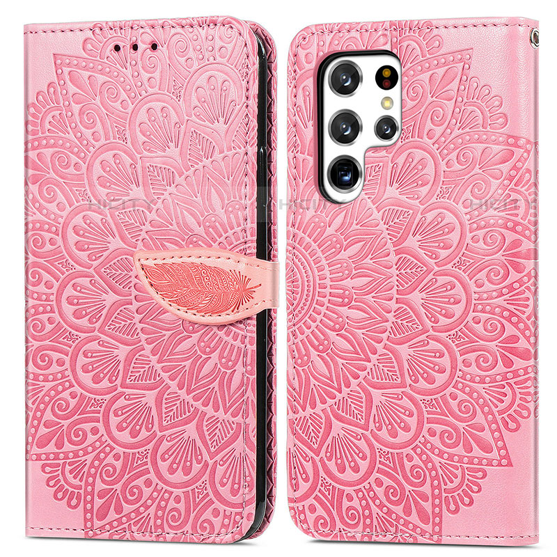 Funda de Cuero Cartera con Soporte Patron de Moda Carcasa S07D para Samsung Galaxy S21 Ultra 5G Oro Rosa