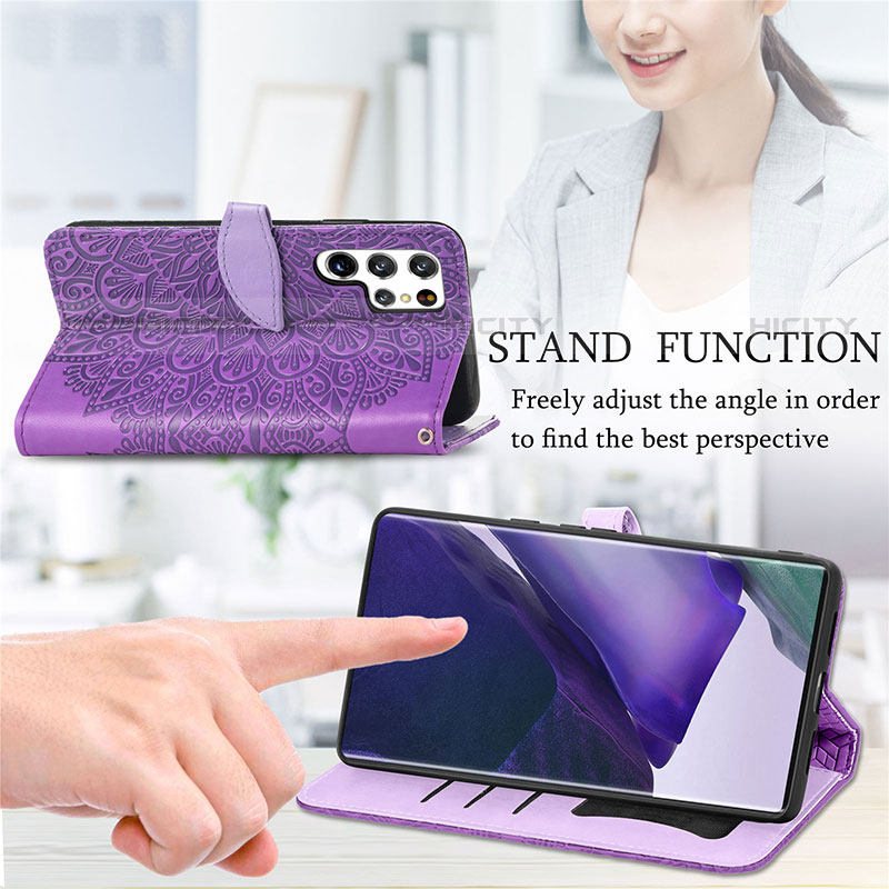 Funda de Cuero Cartera con Soporte Patron de Moda Carcasa S07D para Samsung Galaxy S22 Ultra 5G