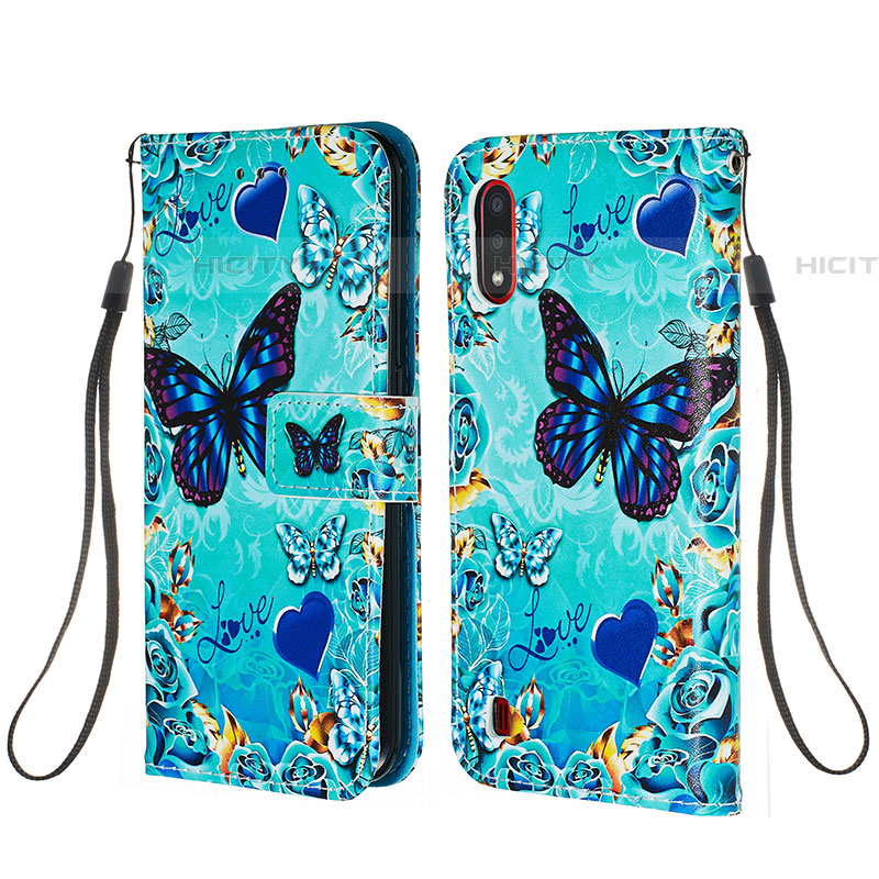 Funda de Cuero Cartera con Soporte Patron de Moda Carcasa Y02B para Samsung Galaxy A01 SM-A015 Azul Cielo