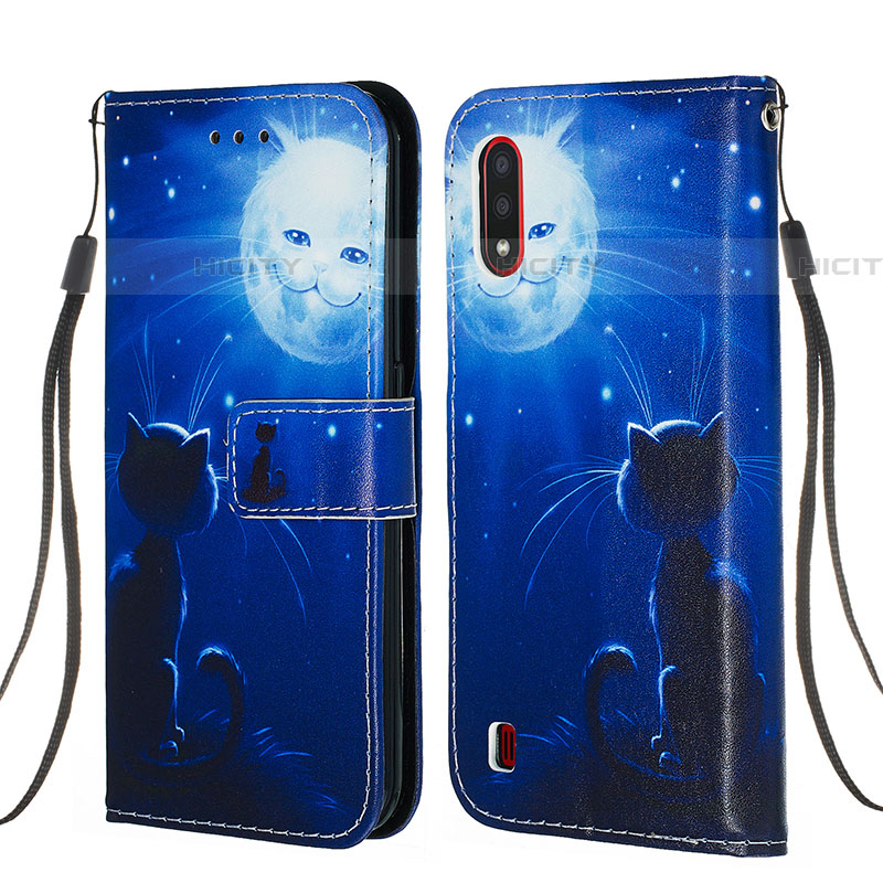 Funda de Cuero Cartera con Soporte Patron de Moda Carcasa Y02B para Samsung Galaxy A01 SM-A015 Azul Real