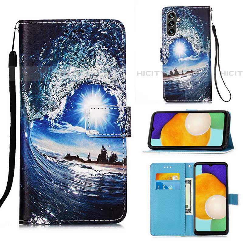 Funda de Cuero Cartera con Soporte Patron de Moda Carcasa Y02B para Samsung Galaxy A04s Azul Real