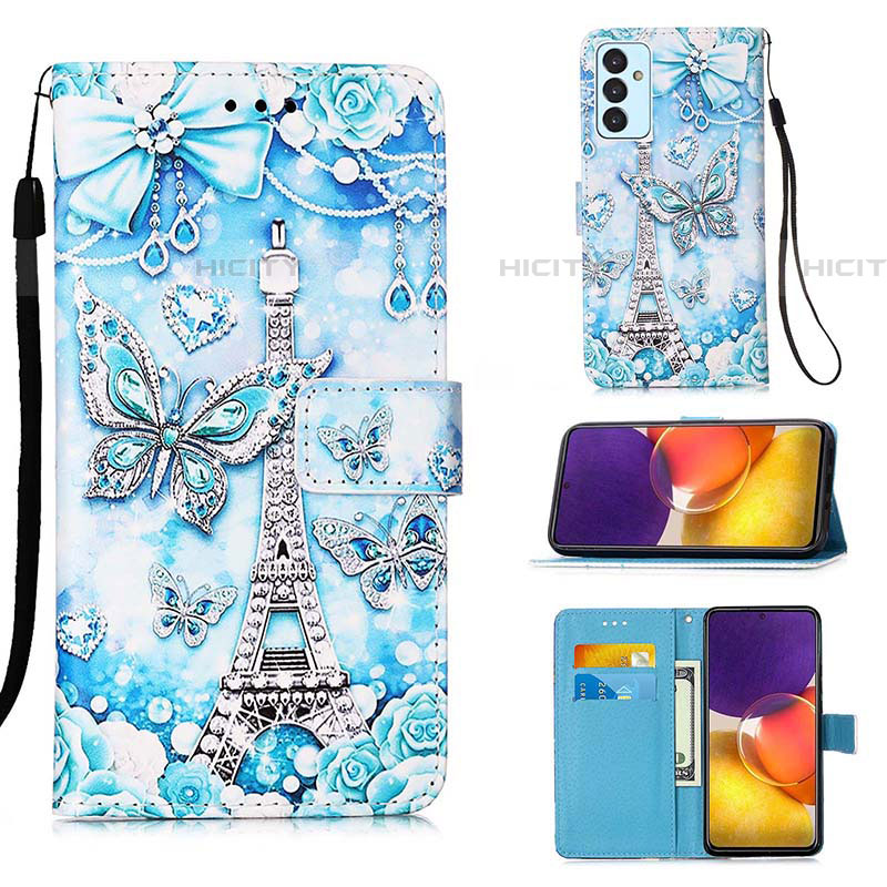 Funda de Cuero Cartera con Soporte Patron de Moda Carcasa Y02B para Samsung Galaxy A05s Azul Claro