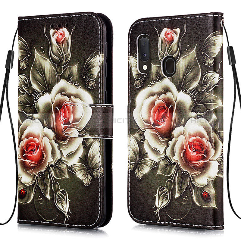 Funda de Cuero Cartera con Soporte Patron de Moda Carcasa Y02B para Samsung Galaxy A20e Negro