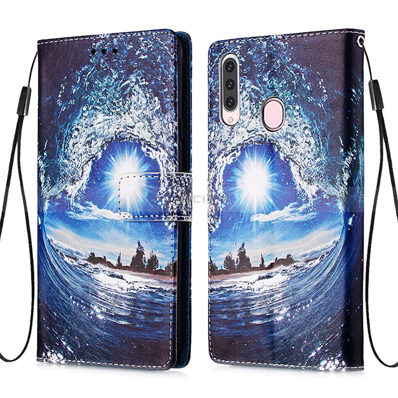 Funda de Cuero Cartera con Soporte Patron de Moda Carcasa Y02B para Samsung Galaxy A20s Azul Real