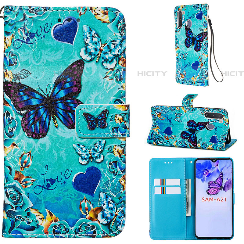 Funda de Cuero Cartera con Soporte Patron de Moda Carcasa Y02B para Samsung Galaxy A21 European Azul Cielo