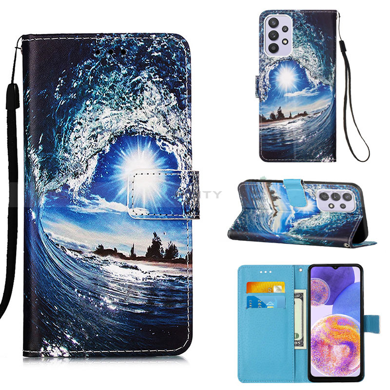 Funda de Cuero Cartera con Soporte Patron de Moda Carcasa Y02B para Samsung Galaxy A23 5G Azul Real