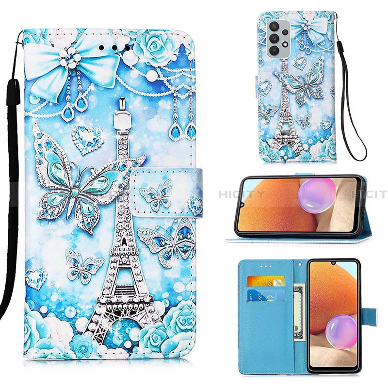 Funda de Cuero Cartera con Soporte Patron de Moda Carcasa Y02B para Samsung Galaxy A32 4G Azul Claro