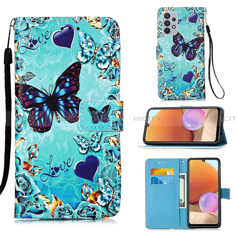 Funda de Cuero Cartera con Soporte Patron de Moda Carcasa Y02B para Samsung Galaxy A32 5G Azul Cielo