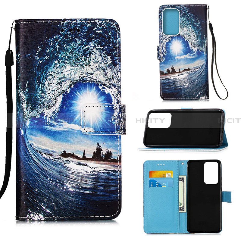 Funda de Cuero Cartera con Soporte Patron de Moda Carcasa Y02B para Samsung Galaxy A33 5G Azul Real