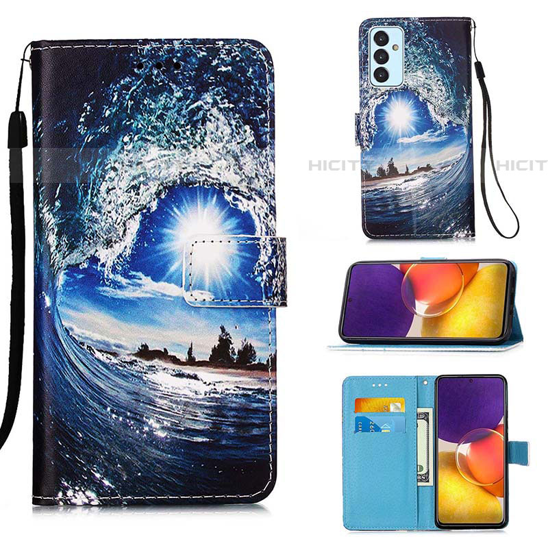 Funda de Cuero Cartera con Soporte Patron de Moda Carcasa Y02B para Samsung Galaxy A34 5G Azul Real