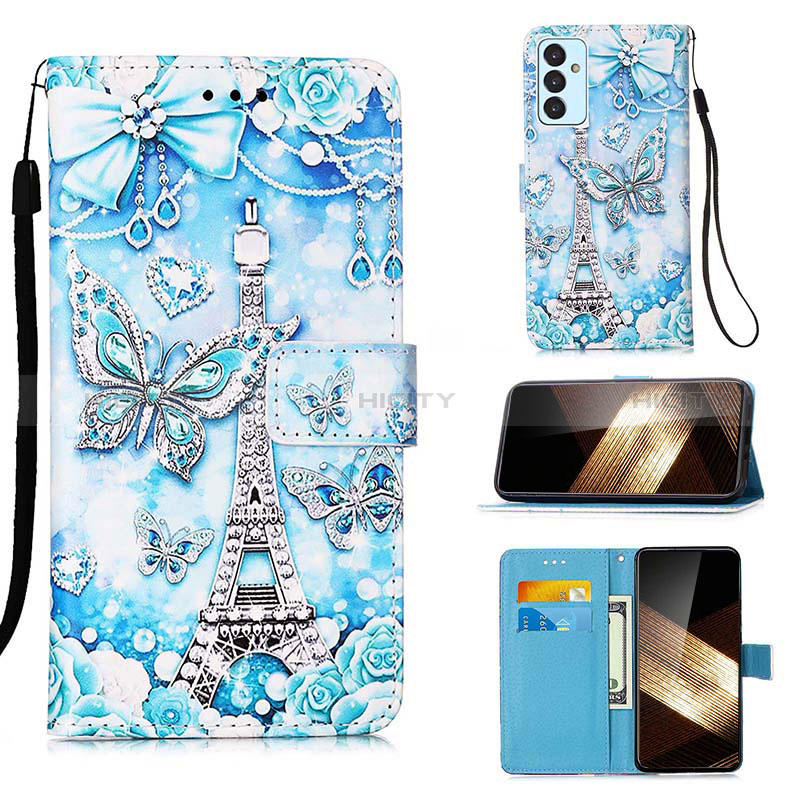 Funda de Cuero Cartera con Soporte Patron de Moda Carcasa Y02B para Samsung Galaxy A35 5G Azul Claro