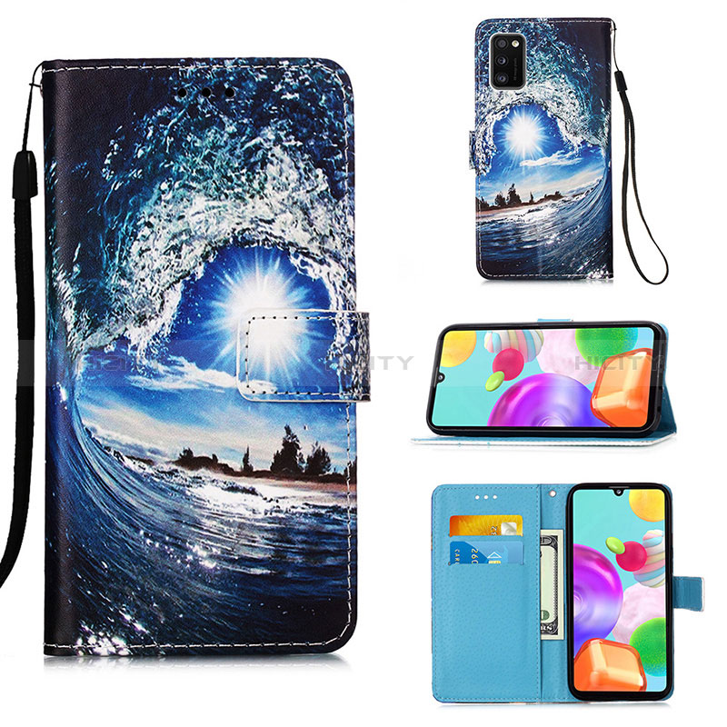 Funda de Cuero Cartera con Soporte Patron de Moda Carcasa Y02B para Samsung Galaxy A41 Azul Real