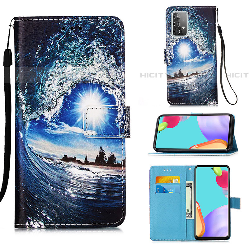 Funda de Cuero Cartera con Soporte Patron de Moda Carcasa Y02B para Samsung Galaxy A52 4G Azul Real