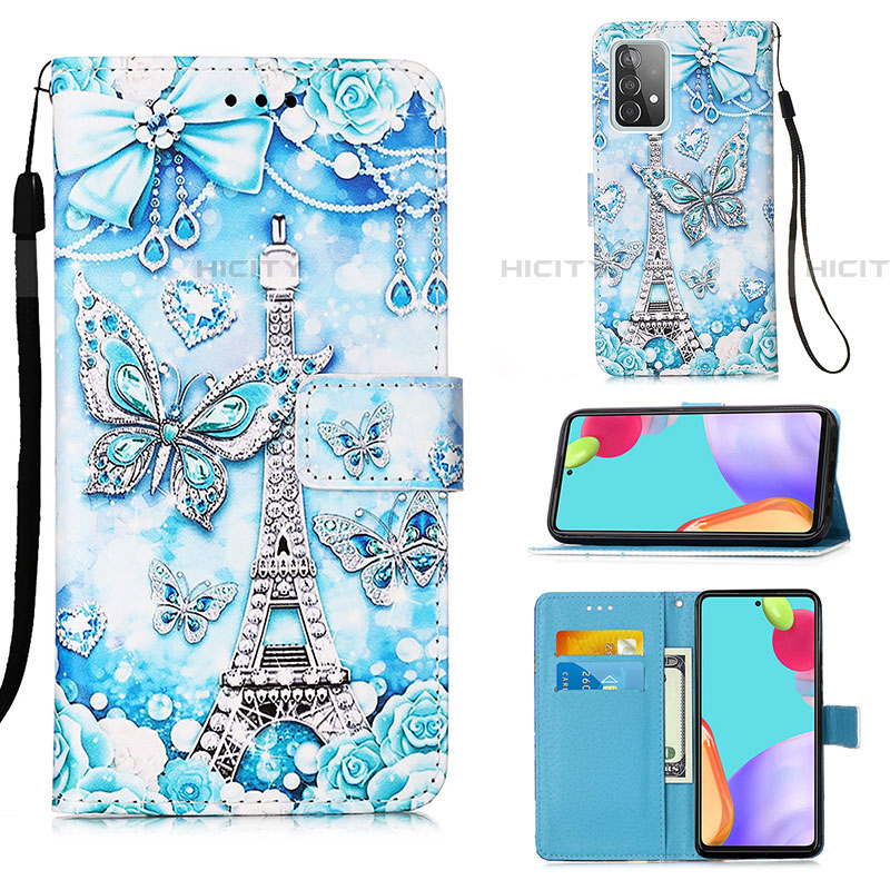 Funda de Cuero Cartera con Soporte Patron de Moda Carcasa Y02B para Samsung Galaxy A52 5G Azul Claro