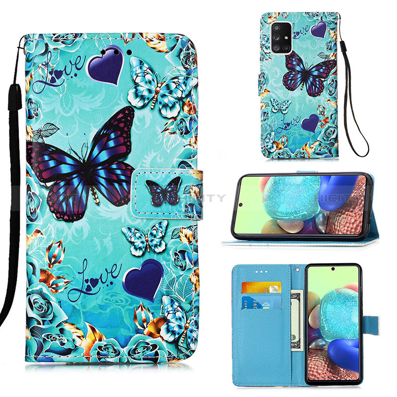 Funda de Cuero Cartera con Soporte Patron de Moda Carcasa Y02B para Samsung Galaxy A71 4G A715 Azul Cielo