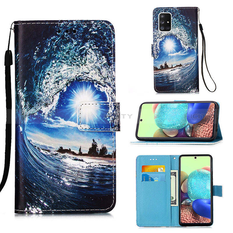 Funda de Cuero Cartera con Soporte Patron de Moda Carcasa Y02B para Samsung Galaxy A71 4G A715 Azul Real