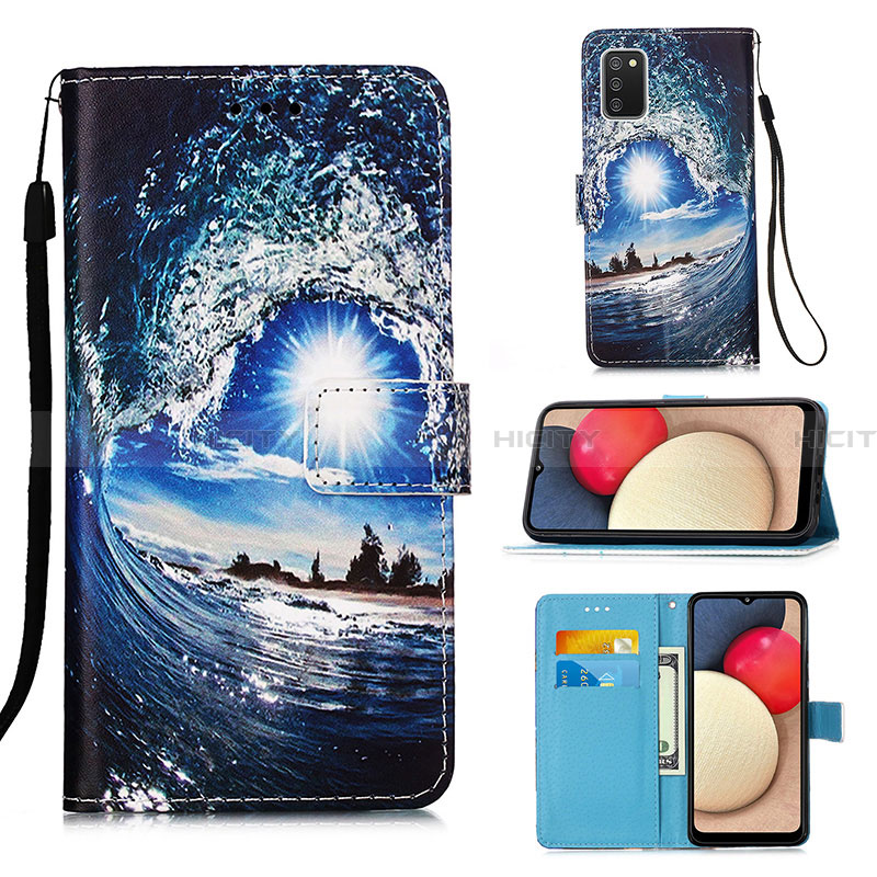 Funda de Cuero Cartera con Soporte Patron de Moda Carcasa Y02B para Samsung Galaxy F02S SM-E025F Azul Real