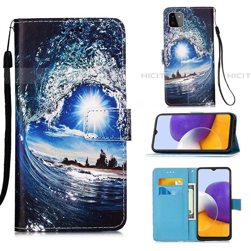 Funda de Cuero Cartera con Soporte Patron de Moda Carcasa Y02B para Samsung Galaxy F42 5G Azul Real