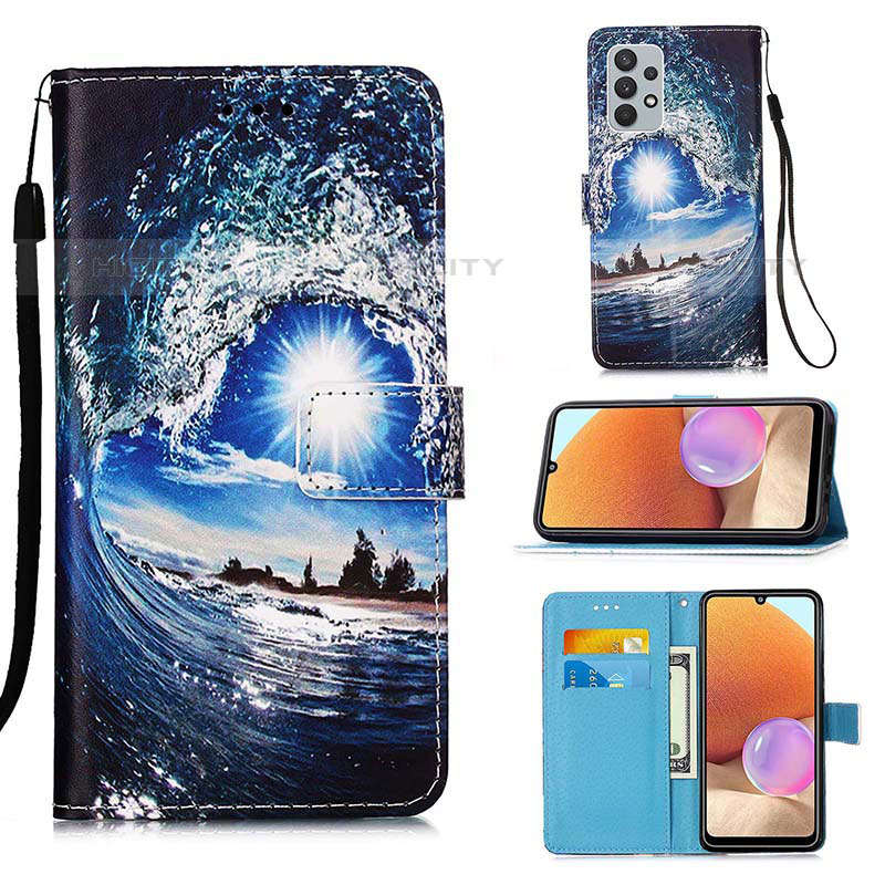 Funda de Cuero Cartera con Soporte Patron de Moda Carcasa Y02B para Samsung Galaxy M32 5G Azul Real