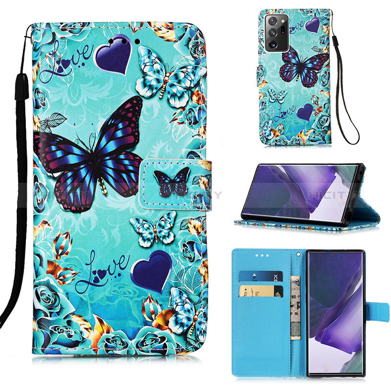 Funda de Cuero Cartera con Soporte Patron de Moda Carcasa Y02B para Samsung Galaxy Note 20 Ultra 5G Azul Cielo