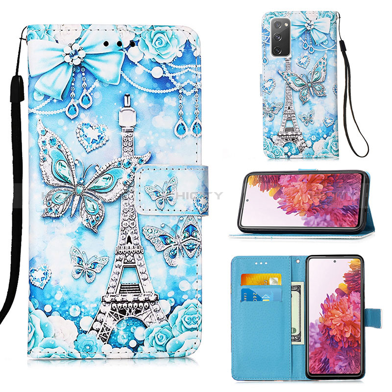 Funda de Cuero Cartera con Soporte Patron de Moda Carcasa Y02B para Samsung Galaxy S20 FE (2022) 5G Azul Claro