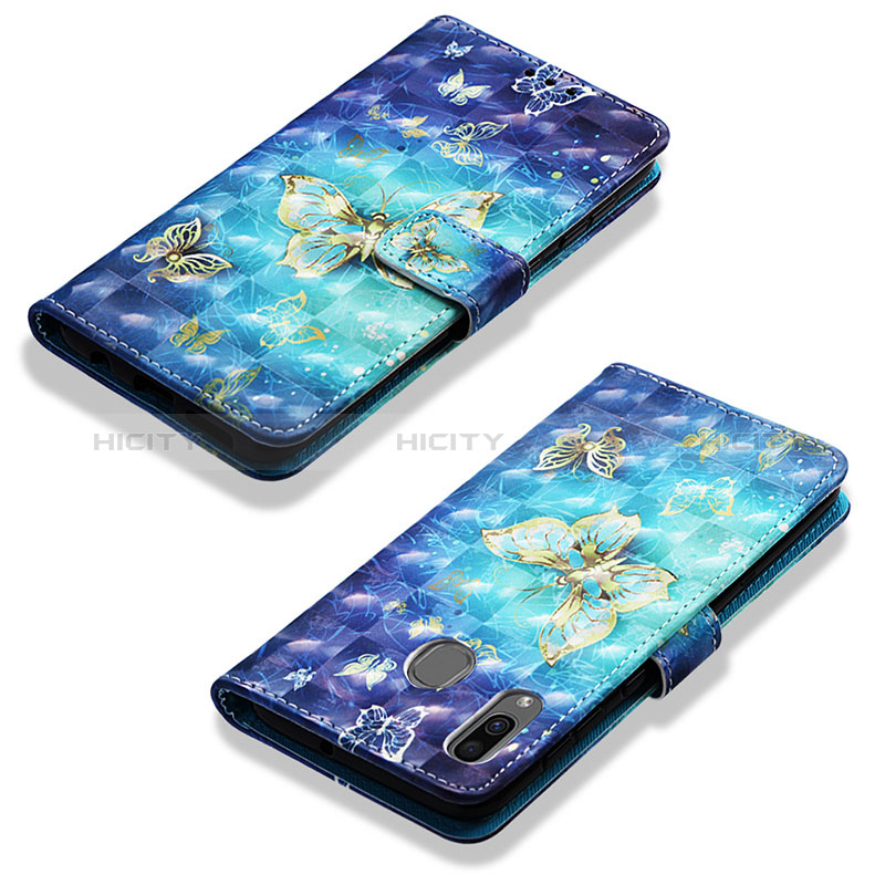 Funda de Cuero Cartera con Soporte Patron de Moda Carcasa Y03B para Samsung Galaxy A20 Azul Cielo