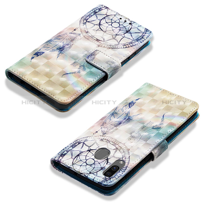 Funda de Cuero Cartera con Soporte Patron de Moda Carcasa Y03B para Samsung Galaxy A20 Azul Claro