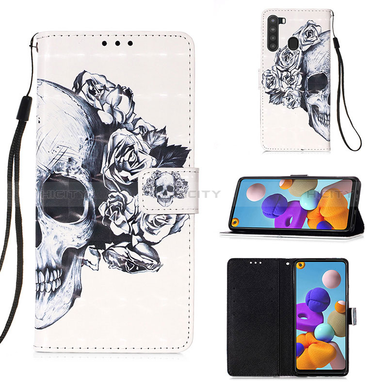 Funda de Cuero Cartera con Soporte Patron de Moda Carcasa Y03B para Samsung Galaxy A21 Negro