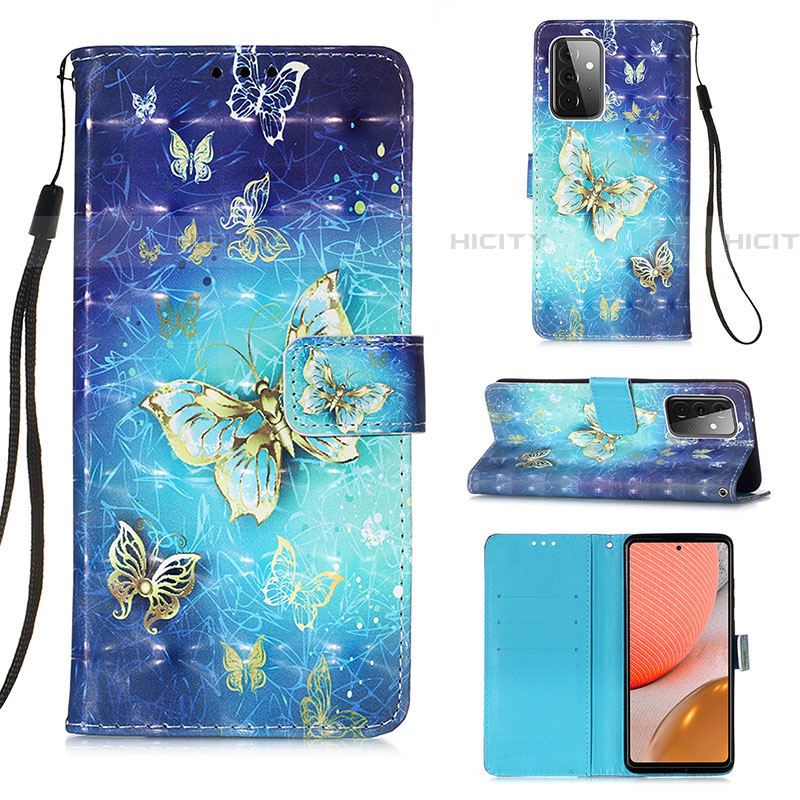 Funda de Cuero Cartera con Soporte Patron de Moda Carcasa Y03B para Samsung Galaxy A72 4G Azul Cielo