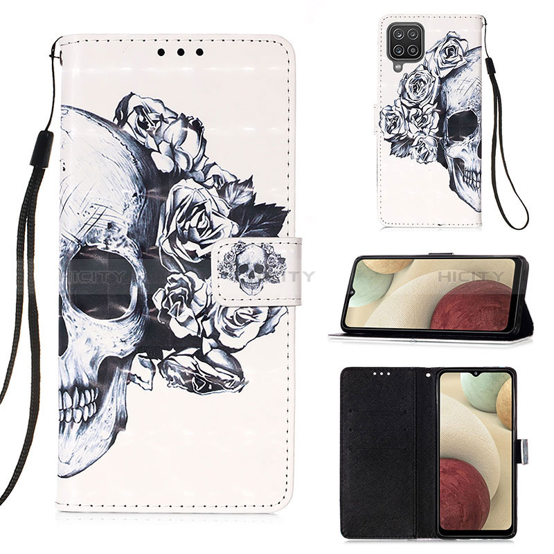 Funda de Cuero Cartera con Soporte Patron de Moda Carcasa Y03B para Samsung Galaxy F12 Negro