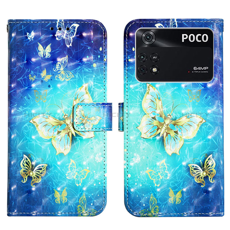 Funda de Cuero Cartera con Soporte Patron de Moda Carcasa Y03B para Xiaomi Poco M4 Pro 4G Azul Cielo