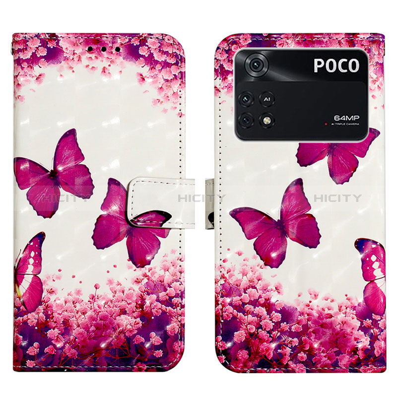 Funda de Cuero Cartera con Soporte Patron de Moda Carcasa Y03B para Xiaomi Poco M4 Pro 4G Rosa Roja