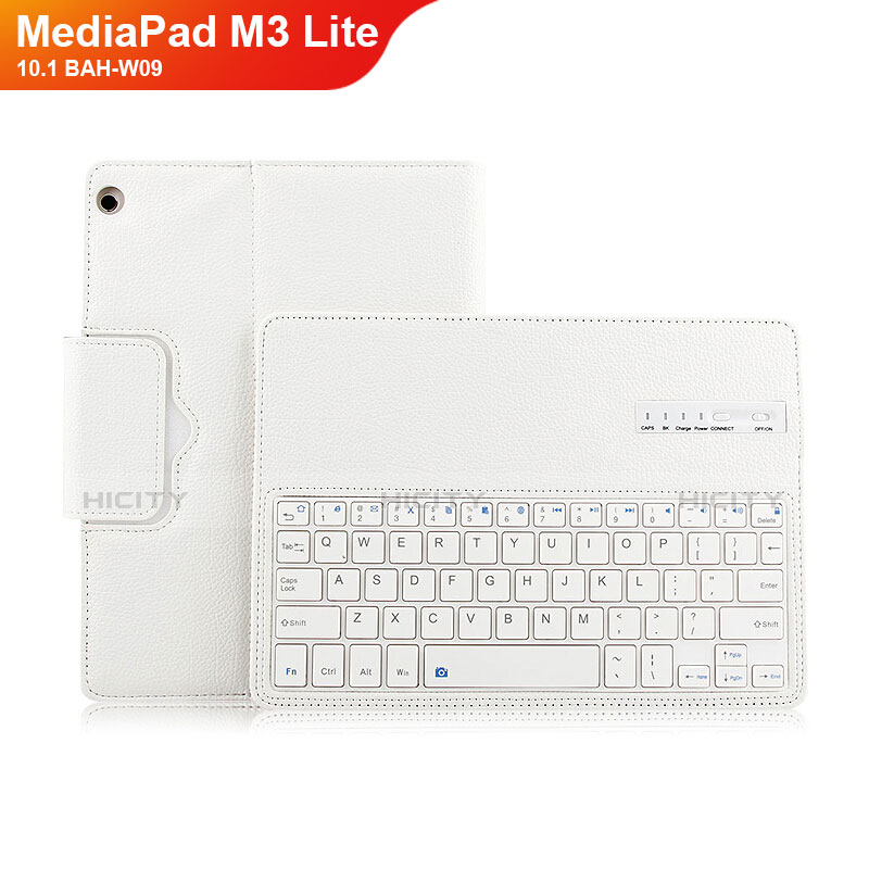 Funda de Cuero Cartera con Teclado L01 para Huawei MediaPad M3 Lite 10.1 BAH-W09 Blanco