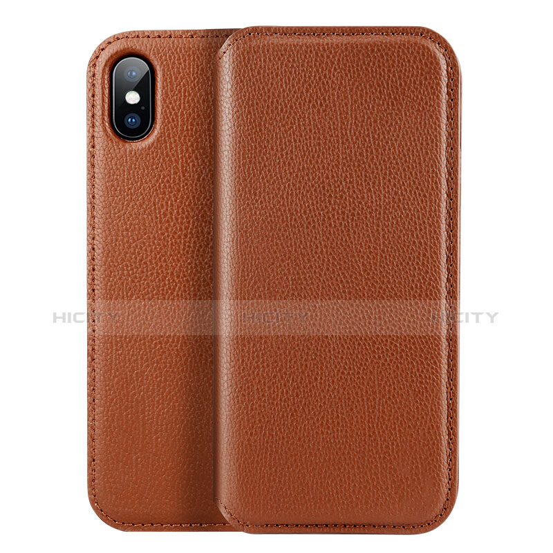 Funda de Cuero Cartera para Apple iPhone Xs Marron