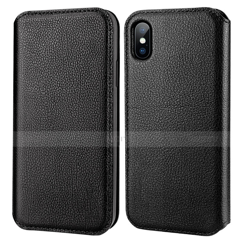 Funda de Cuero Cartera para Apple iPhone Xs Negro