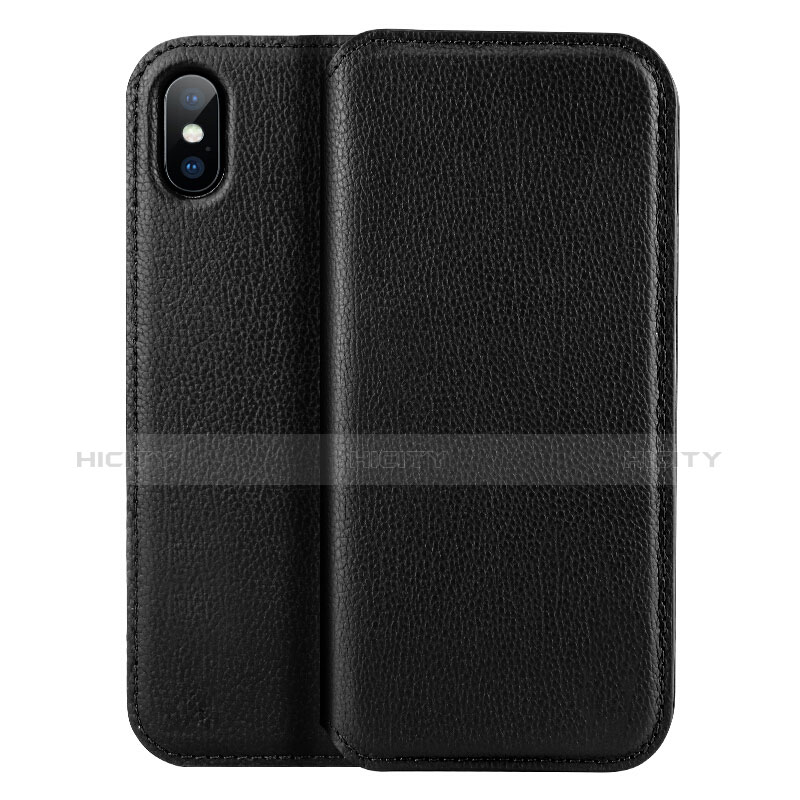 Funda de Cuero Cartera para Apple iPhone Xs Negro