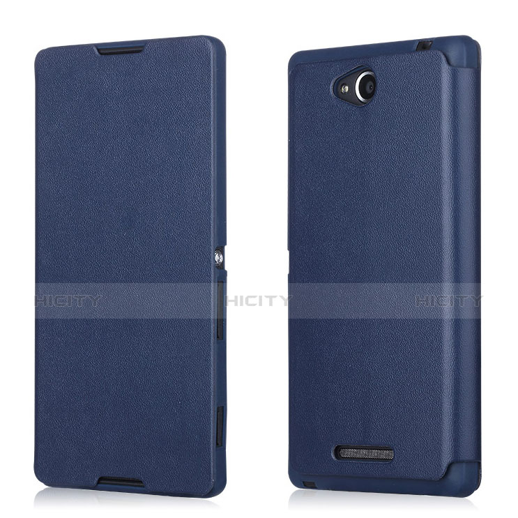 Funda de Cuero Cartera para Sony Xperia C S39h Azul