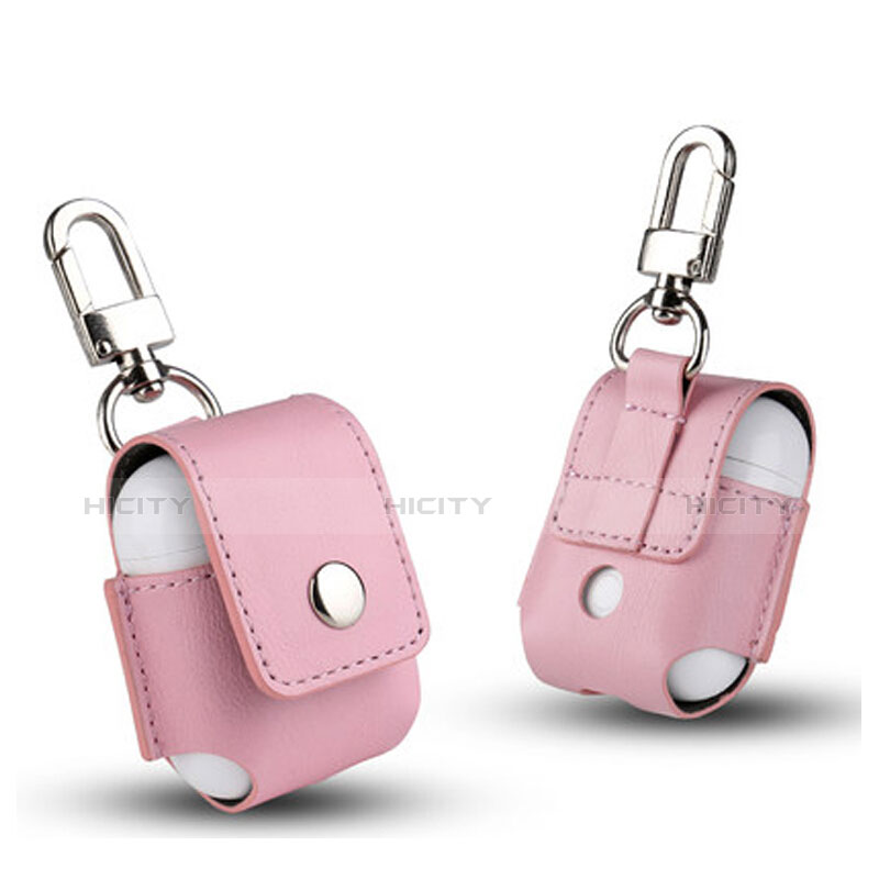 Funda de Cuero con Mosqueton Enchufe para AirPods Carcasa de Carga A01 Rosa