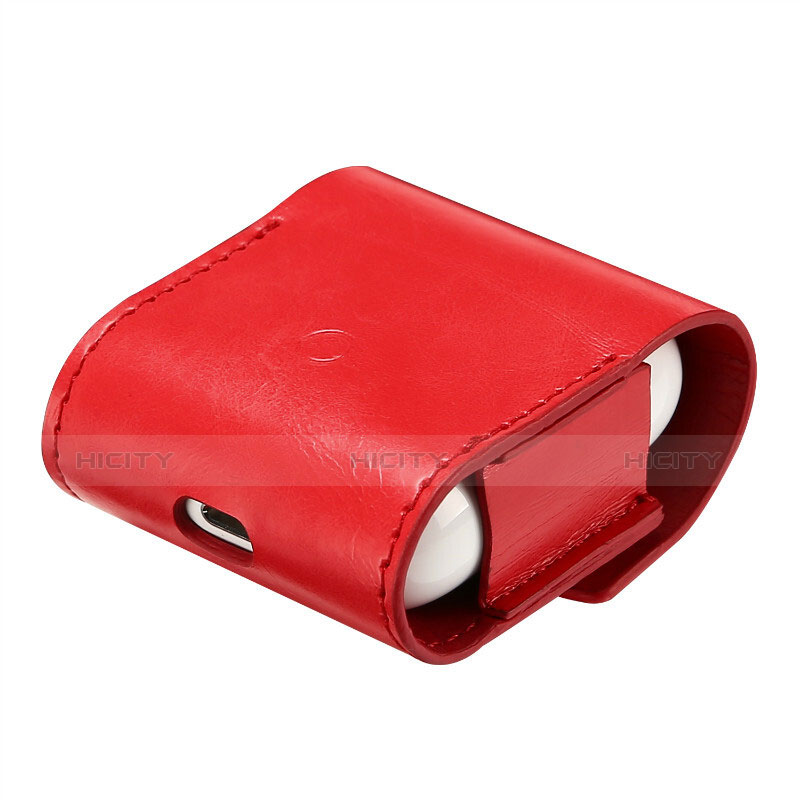 Funda de Cuero con Mosqueton Enchufe para AirPods Carcasa de Carga A02 Rojo