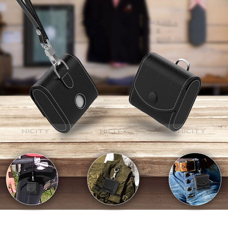 Funda de Cuero con Mosqueton Enchufe para AirPods Carcasa de Carga A05 Negro