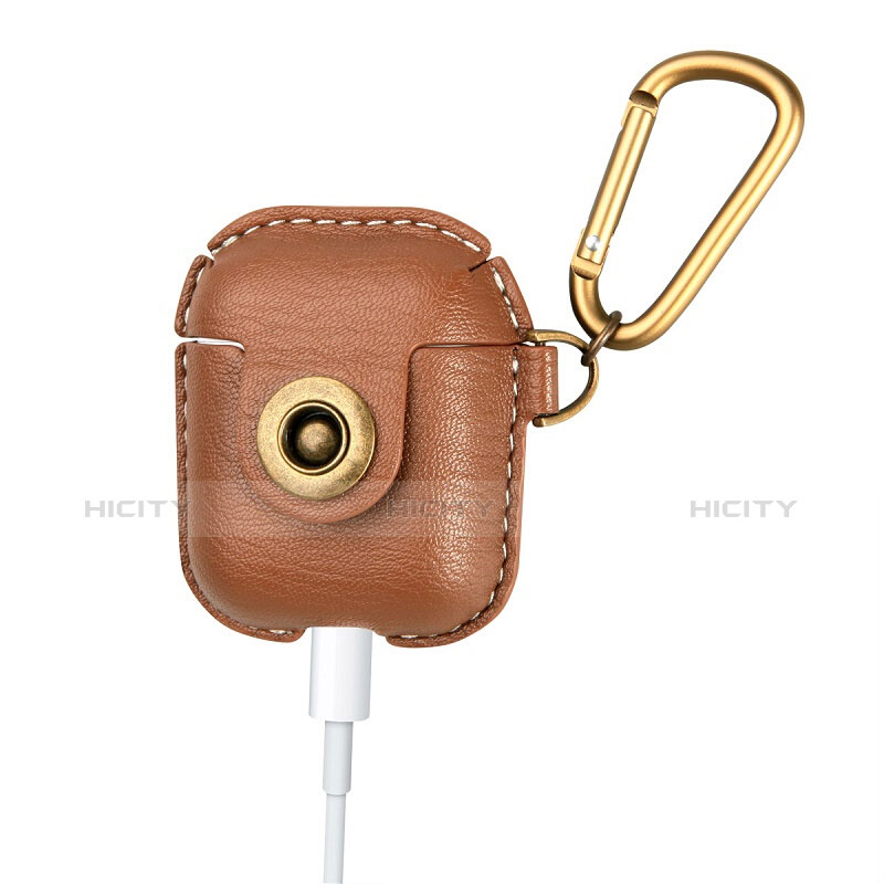 Funda de Cuero con Mosqueton Enchufe para AirPods Carcasa de Carga Marron