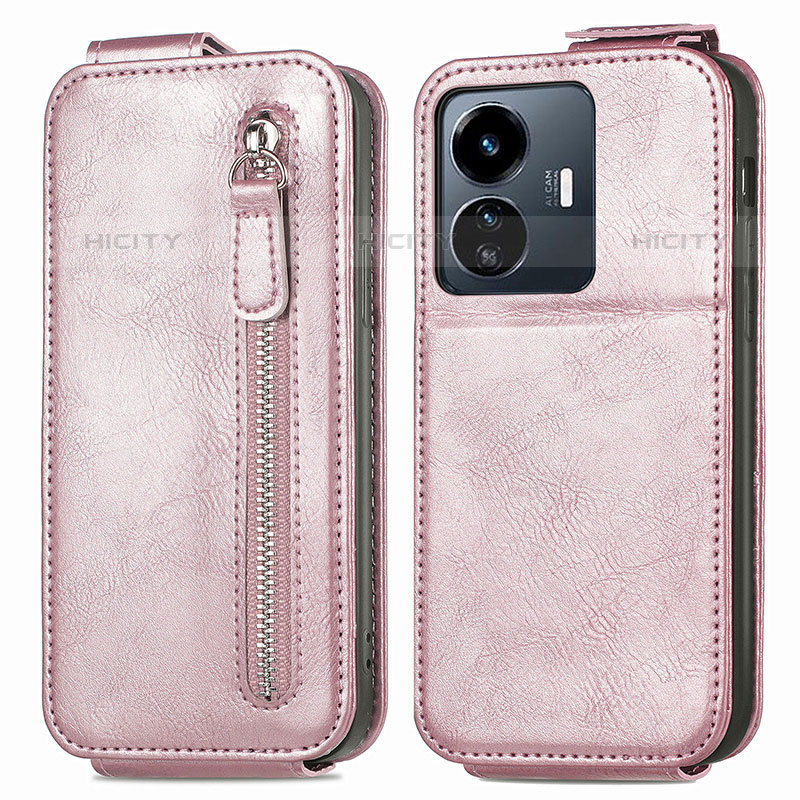 Funda de Cuero Flip para Vivo iQOO Z6 Lite 5G Oro Rosa