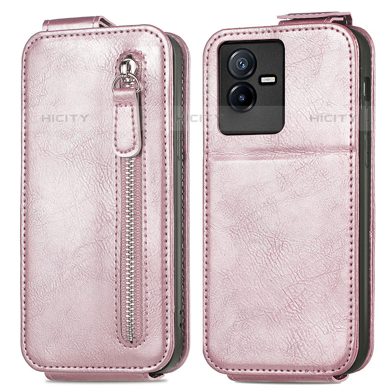 Funda de Cuero Flip para Vivo iQOO Z6x Oro Rosa