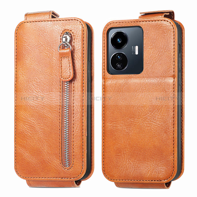 Funda de Cuero Flip para Vivo Y77e 5G Marron