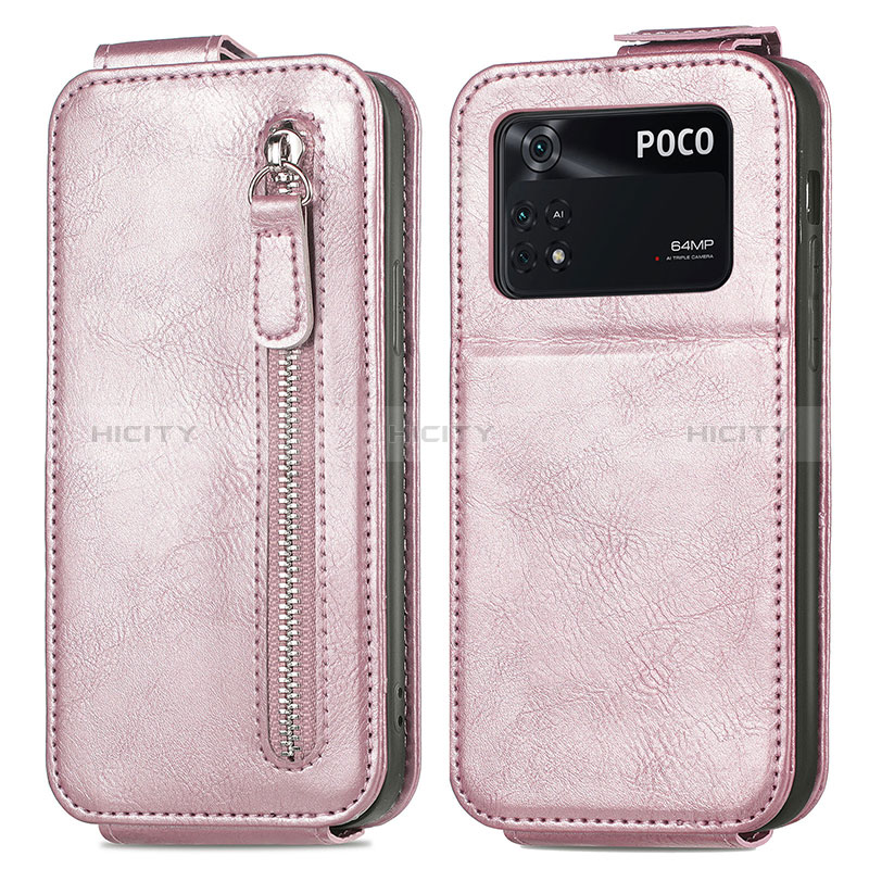 Funda de Cuero Flip para Xiaomi Poco M4 Pro 4G Oro Rosa